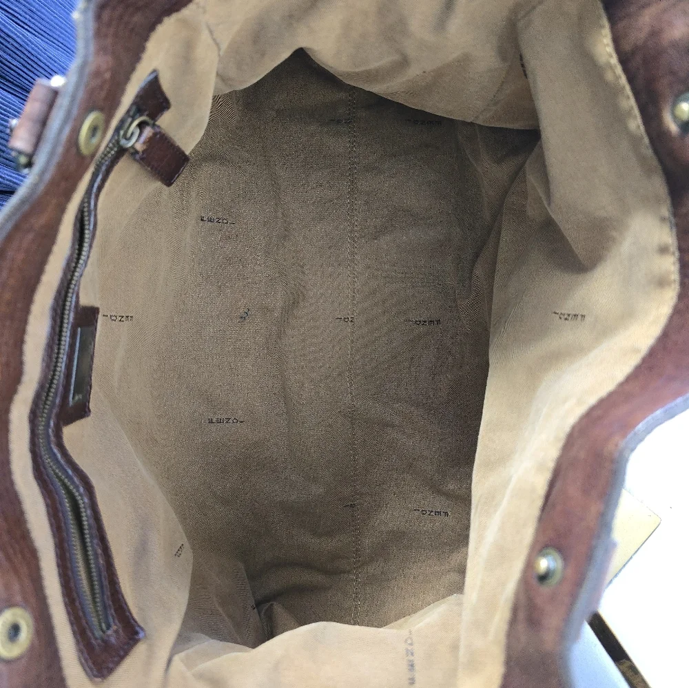 FENDI Zucca Etnico Handbag Tote Bag Nylon Canvas Leather Khaki Dark Brown - Picture 12 of 16